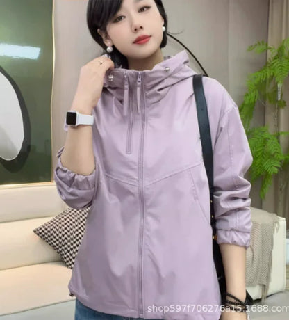Women's Hooded Short Jacket – Double-Zipper Loose Streetwear Coat for Spring & Autumn Casual Everyday Wear