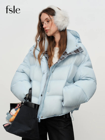 FSLE Women’s Hooded Puffer Jacket – Waterproof Quilted Winter Coat, Warm Oversized Short Bubble Jacket for Cold Weather