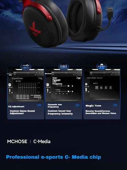 Casque de Jeu Sans Fil MCHOSE V9 Pro 3 Modes – Casque d'Esports Bluetooth, 2.4 GHz & Filaire avec Microphone Anti-Bruit
