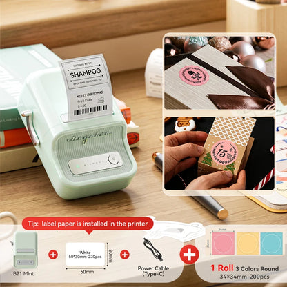 NiiMbot B21 Mini Thermal Label Printer – Wireless Bluetooth Barcode Label Maker with Portable Adhesive Printing for Office & Business