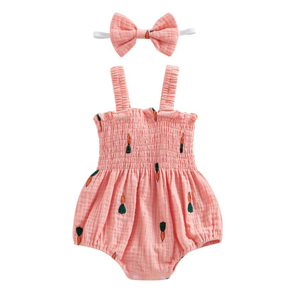 Pudcoco Conjunto de verano de 2 piezas para bebé niña, pelele estampado sin mangas con diadema, 0-18 meses