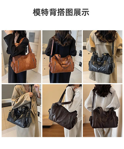 Women’s PU Leather Shoulder Bag – 2026 Fashion Handbag with Soft Interior Compartment, Contrast Color Design, Zipper Closure, Stylish Everyday Purse for Work, Travel & Casual Use
