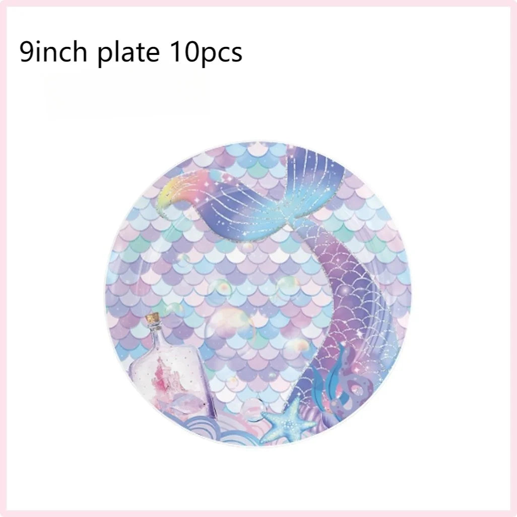 Mermaid Birthday Party Decorations Set – Balloons, Tableware, Tablecloth & Hanging Banner for Kids' Parties, Favors & Supplies Kit