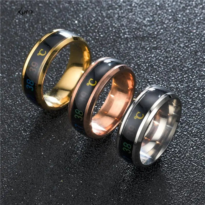 Smart Stainless Steel Couples Ring Mood Color Changing Waterproof Body Temperature Measuring Ring