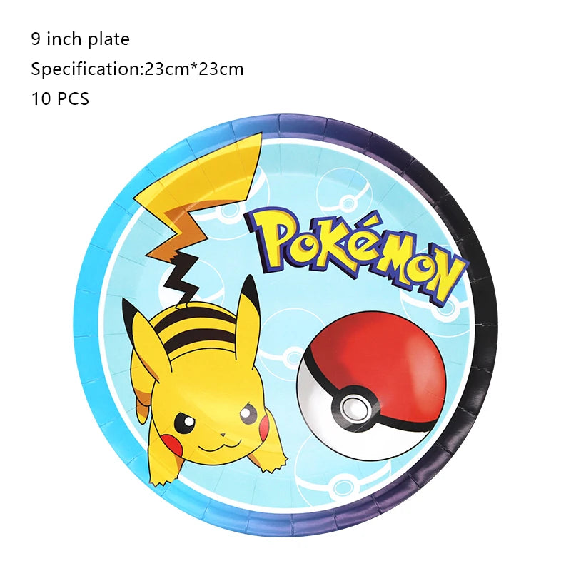 Pokémon Birthday Party Decorations – Lightning Pikachu Balloon Set with Disposable Tableware, Banner, Backdrop & Plates for Kids Events