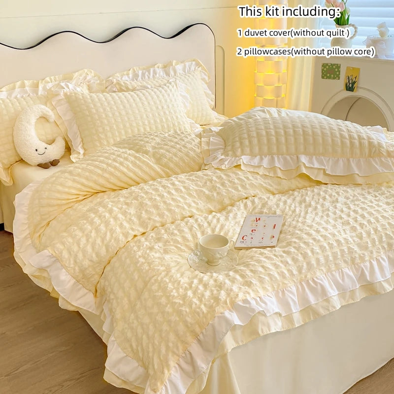 Juego de ropa de cama de 3 piezas de encaje coreano Seersucker – Juego de funda nórdica y fundas de almohada para dormitorio y habitación de invitados