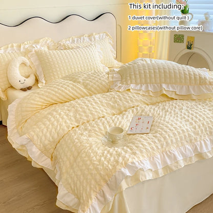 Juego de ropa de cama de 3 piezas de encaje coreano Seersucker – Juego de funda nórdica y fundas de almohada para dormitorio y habitación de invitados