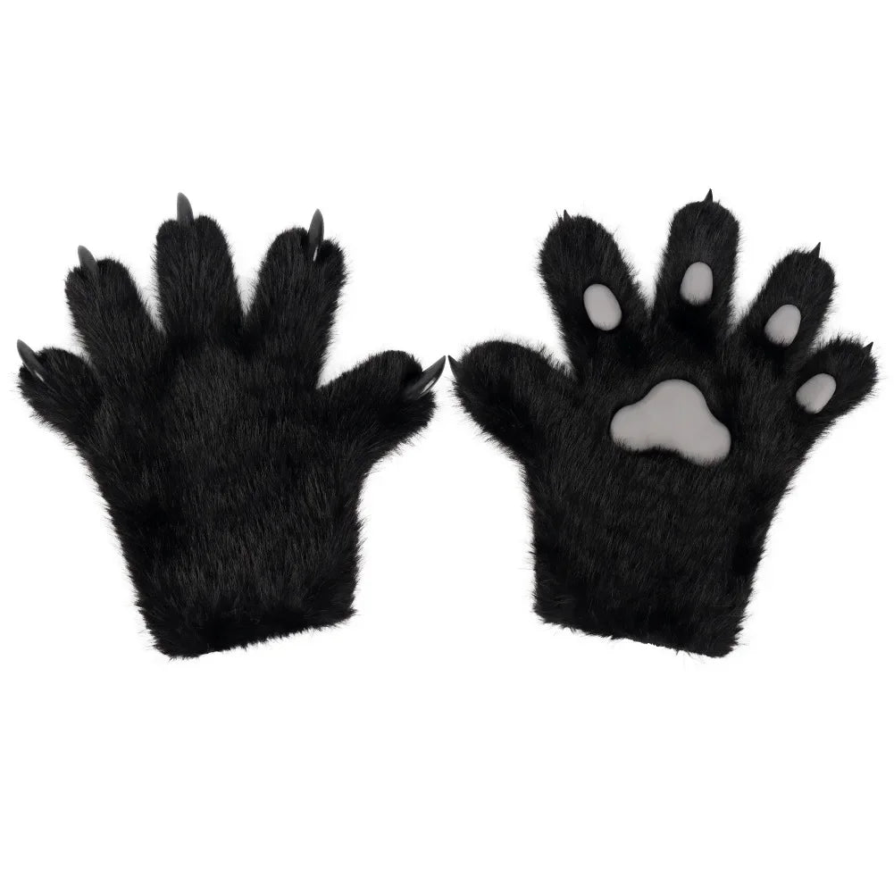 Furry Animal Paw Gloves for Teens & Adults – Plush Cat Paw Mittens for Anime Cosplay, Halloween, Lolita Fashion & Costume Accessories