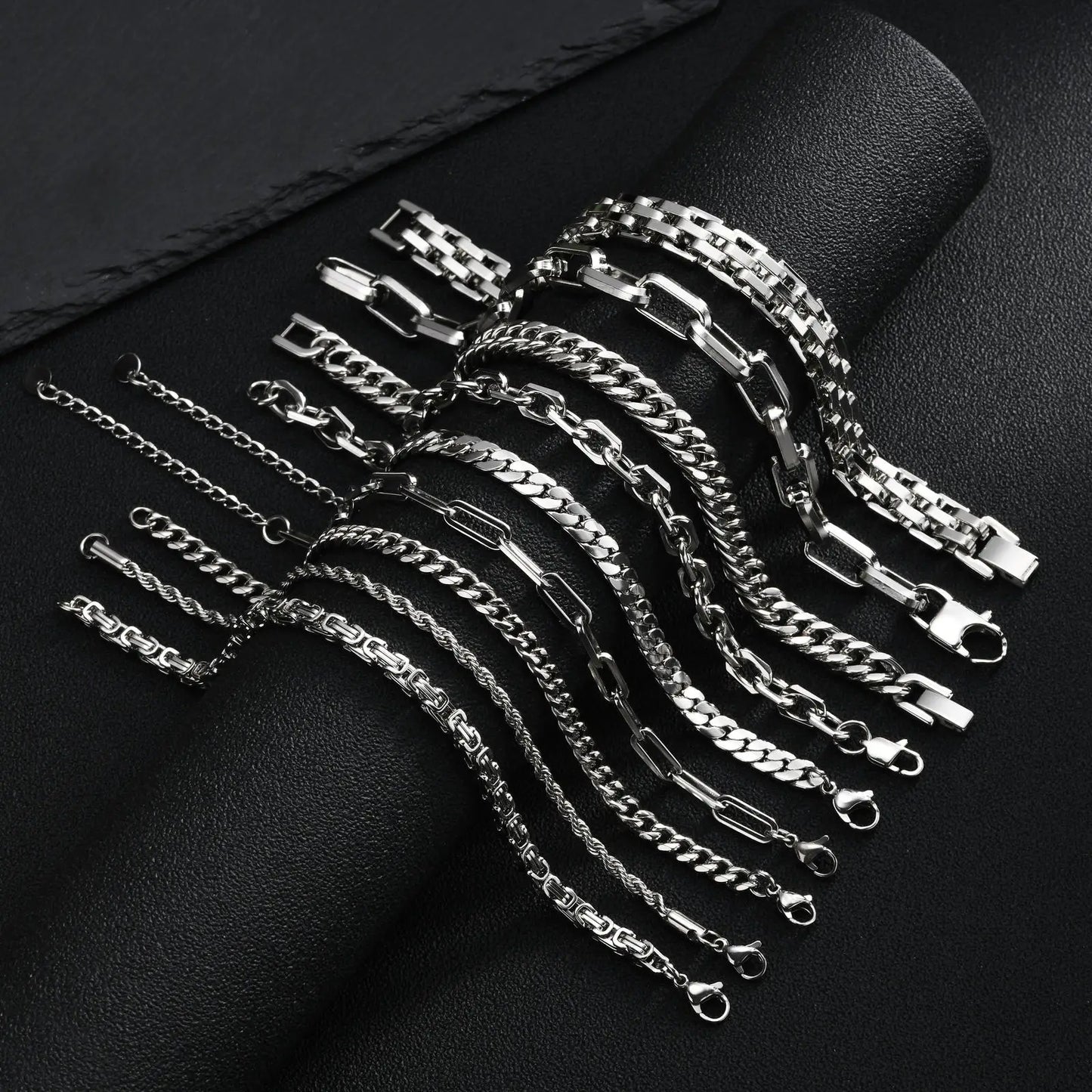 Punk Silver Chain Bracelet – Stainless Steel Braided Link Wristband for Men | Hip Hop Fashion Jewelry Gift for Him & Dad