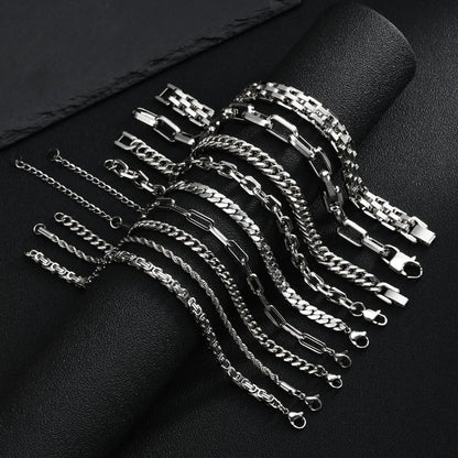 Punk Silver Chain Bracelet – Stainless Steel Braided Link Wristband for Men | Hip Hop Fashion Jewelry Gift for Him & Dad