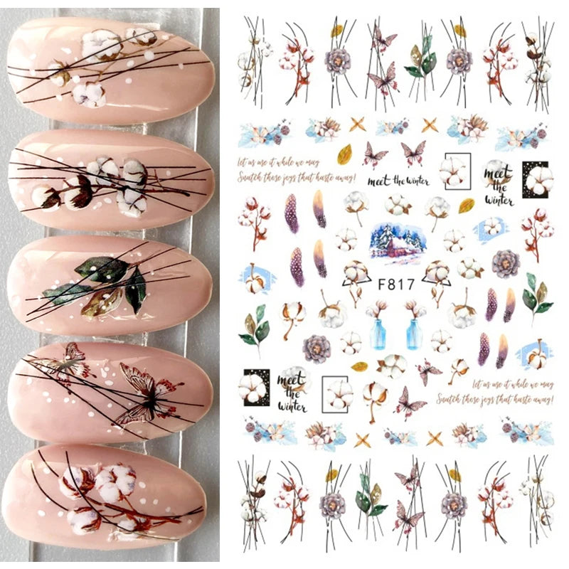 3D Christmas Nail Art Stickers – Snowflake & Winter Tree Nail Decals for Nail Tips Decoration