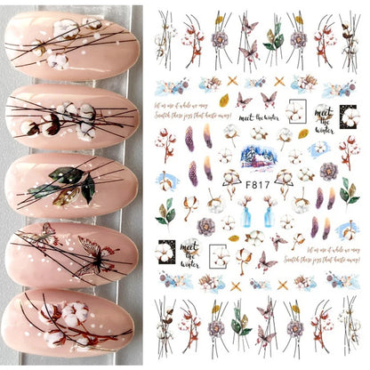 3D Christmas Nail Art Stickers – Snowflake & Winter Tree Nail Decals for Nail Tips Decoration