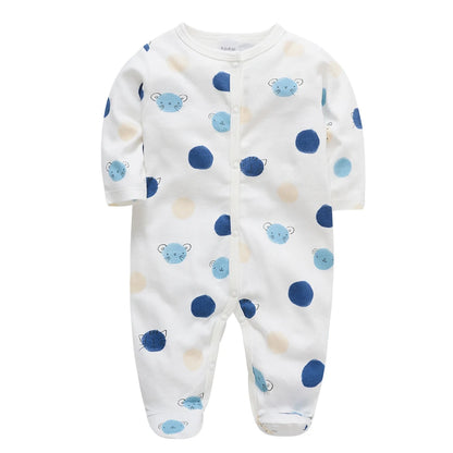 Spring Baby Boy Cotton Romper – Blue Bear Print Knit Jumpsuit & Newborn Overalls Pajamas, Soft Casual Outfit for Infants & Toddlers