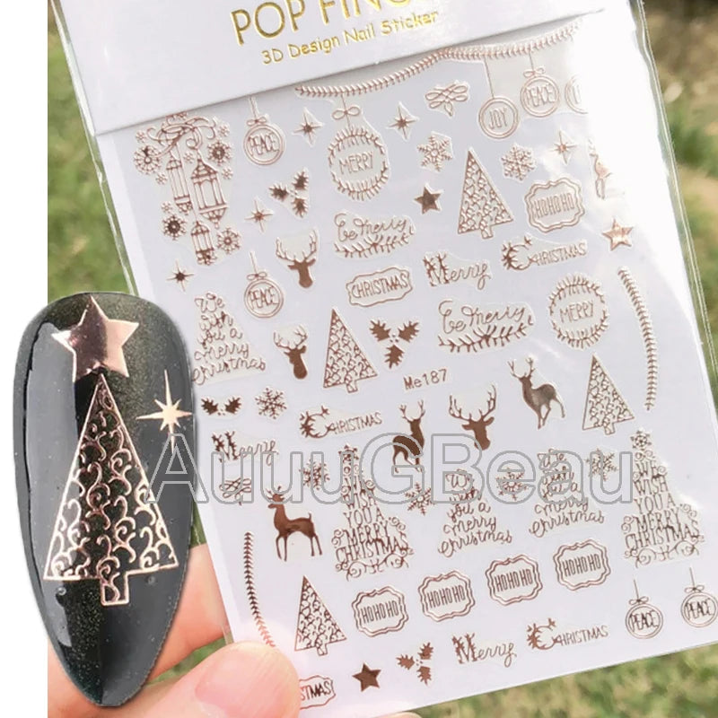 3D Christmas Nail Art Stickers – Snowflake & Winter Tree Nail Decals for Nail Tips Decoration