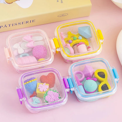 Juego de gomas de borrar creativas para lonchera – Bonitas gomas de borrar de lápiz suaves con temática de comida para estudiantes, útiles escolares, corrección de escritura y divertidos premios de regalo