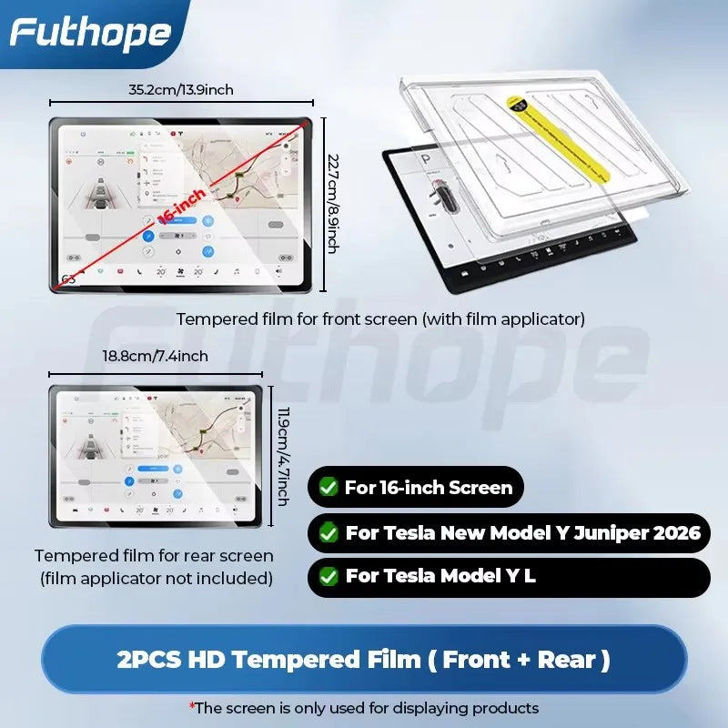 Futhope Protector de Pantalla de Vidrio Templado de 16 Pulgadas para Tesla Model Y y Model YL Juniper (2017–2026) – Película Protectora de Pantalla Central HD con Herramienta de Instalación