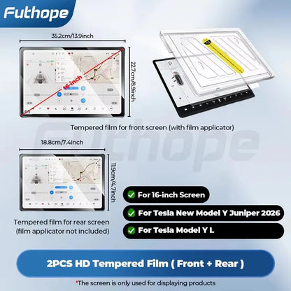 Futhope Protector de Pantalla de Vidrio Templado de 16 Pulgadas para Tesla Model Y y Model YL Juniper (2017–2026) – Película Protectora de Pantalla Central HD con Herramienta de Instalación
