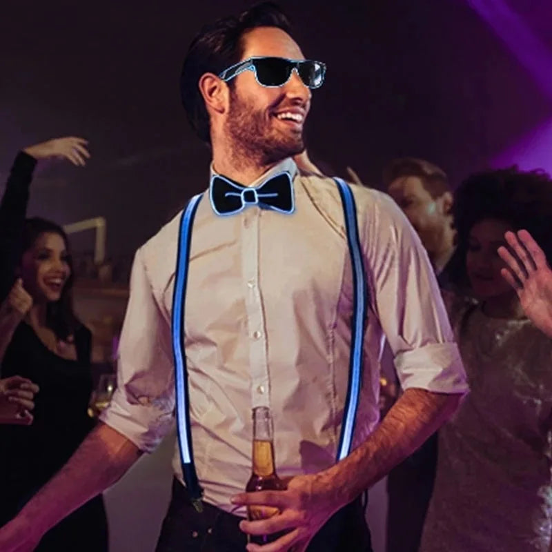 Pajarita y Tirantes LED Luminosos – Accesorios Brillantes para Fiestas, Bodas, Festivales y Cumpleaños