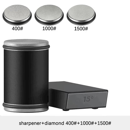 Juego de afilador de cuchillos rodante – Piedra de afilar de diamante con guía angular de 15° y 20° para cuchillos de cocina
