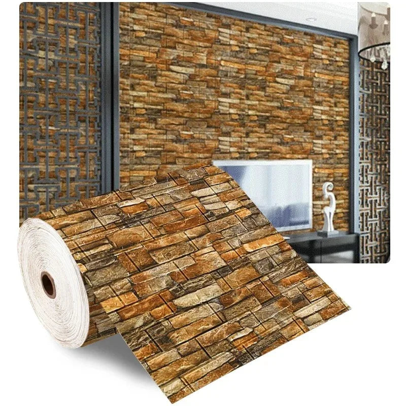 Papel tapiz de ladrillo de espuma 3D autoadhesivo – Paneles de pared impermeables despegables y pegables (70 × 1000 cm)