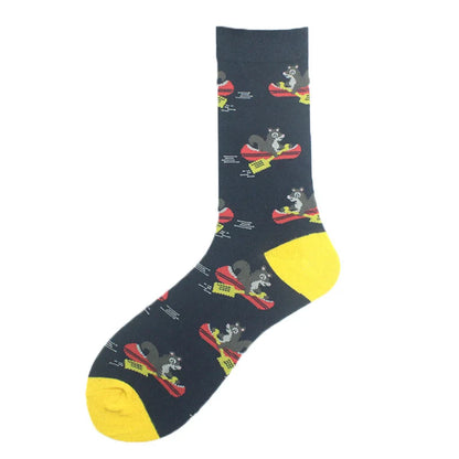 Funny Cotton Novelty Crew Socks – Alien, Planet, Shark, Dinosaur, Skateboard & Math Designs for Men & Women