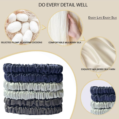 6 Lazos de Seda Pura Morera – Elásticos de Seda Hechos a Mano para Mujer y Niña | Lujosos Accesorios para el Cabello en Caja de Regalo
