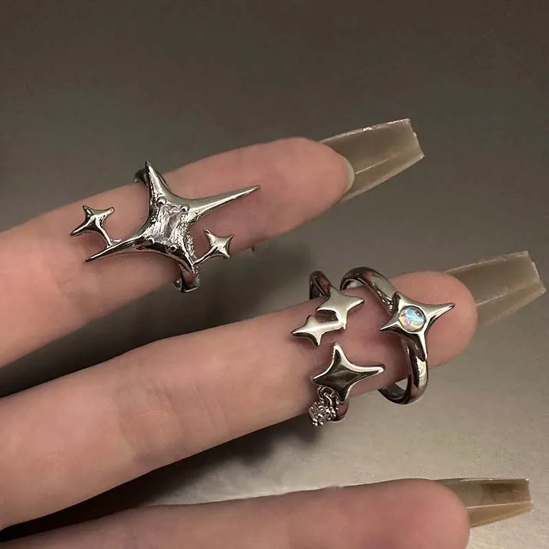 Anillo Ajustable Vintage Cruz y Estrella Irregular – Anillo Abierto Gótico Punk Plateado para Pareja, Hombre y Mujer | Joyería de Regalo Y2K E-Girl