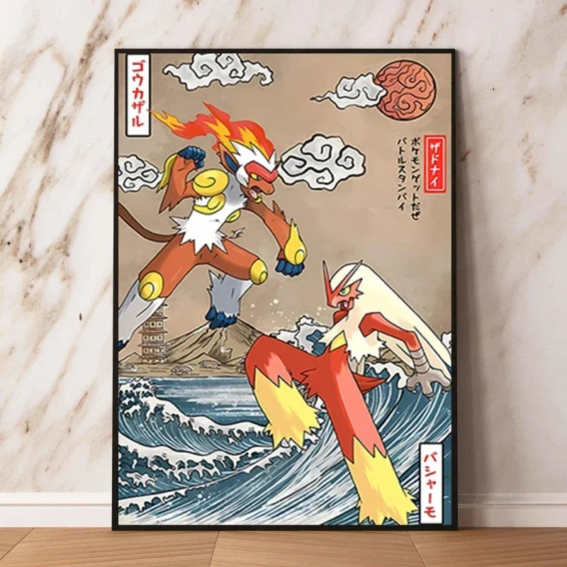 Pokémon Dracaufeu & Tortank Impression sur Toile Décoration Murale Tableau Poster HD pour Salon Maison