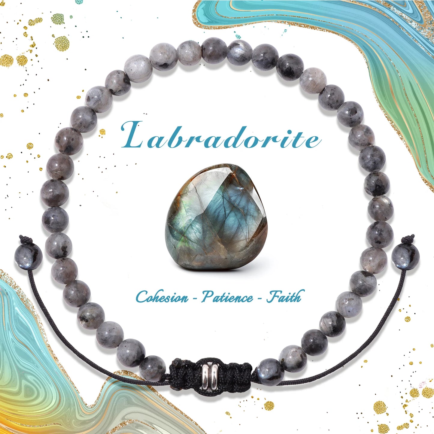 Bracelet perles de tourmaline noire naturelle – Bracelet ajustable tressé en corde avec carte cadeau pour hommes et femmes