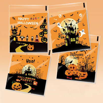 100PCS Halloween Self-Adhesive Treat Bags – Clear Candy & Cookie Packaging Bags for Kids’ Birthday Parties, Party Favors & Gifts