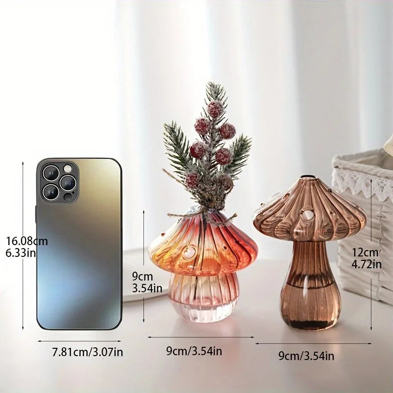 Transparent Glass Mushroom Vase – Hydroponic Planter for Flowers, Plants & Home Décor