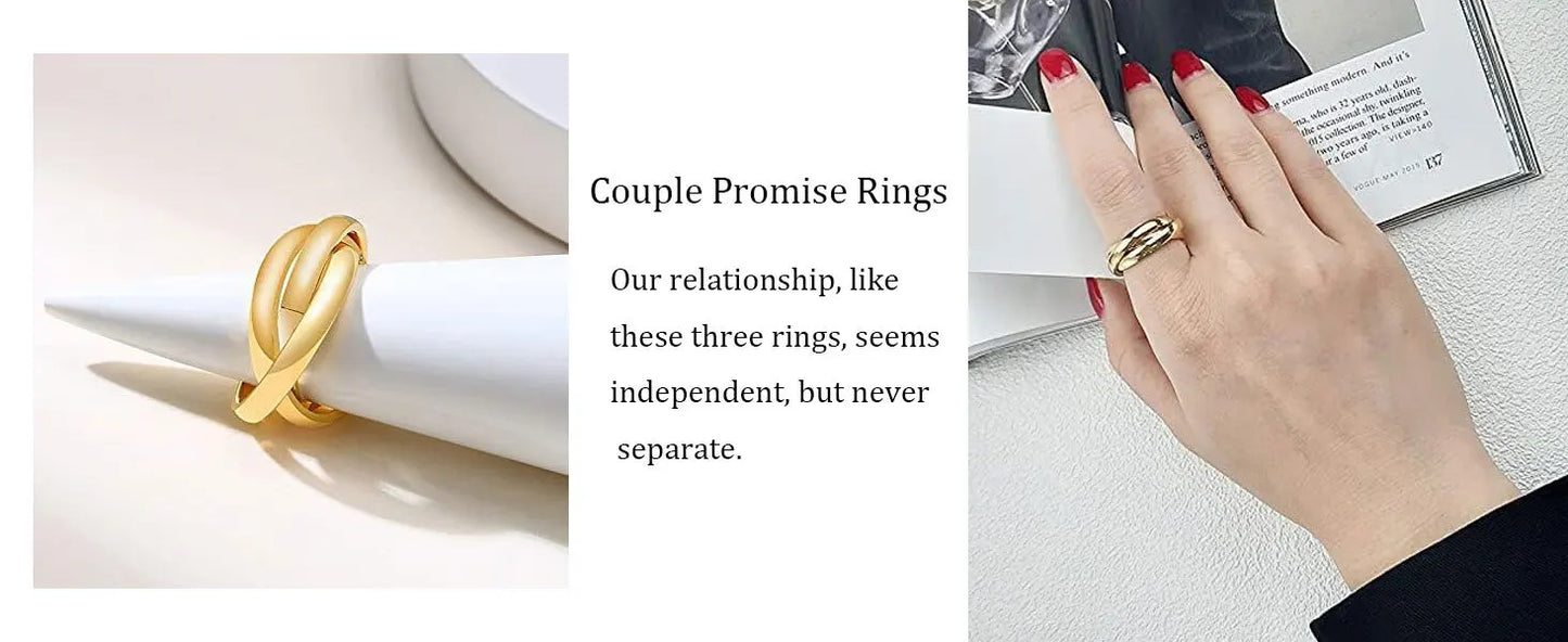 Stainless Steel Interlocked Triple Ring – Three-in-One Multi-Color Wedding Band for Women | Stackable Fashion Ring