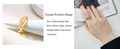 Stainless Steel Interlocked Triple Ring – Three-in-One Multi-Color Wedding Band for Women | Stackable Fashion Ring