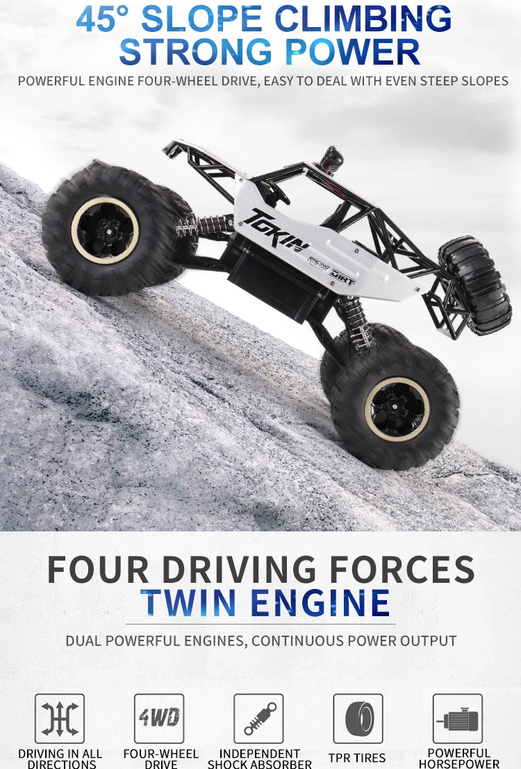 Oike Coche teledirigido 4x4 todoterreno 4WD RC Rock Crawler, coche RC de carreras y drifting todoterreno para niños y adultos