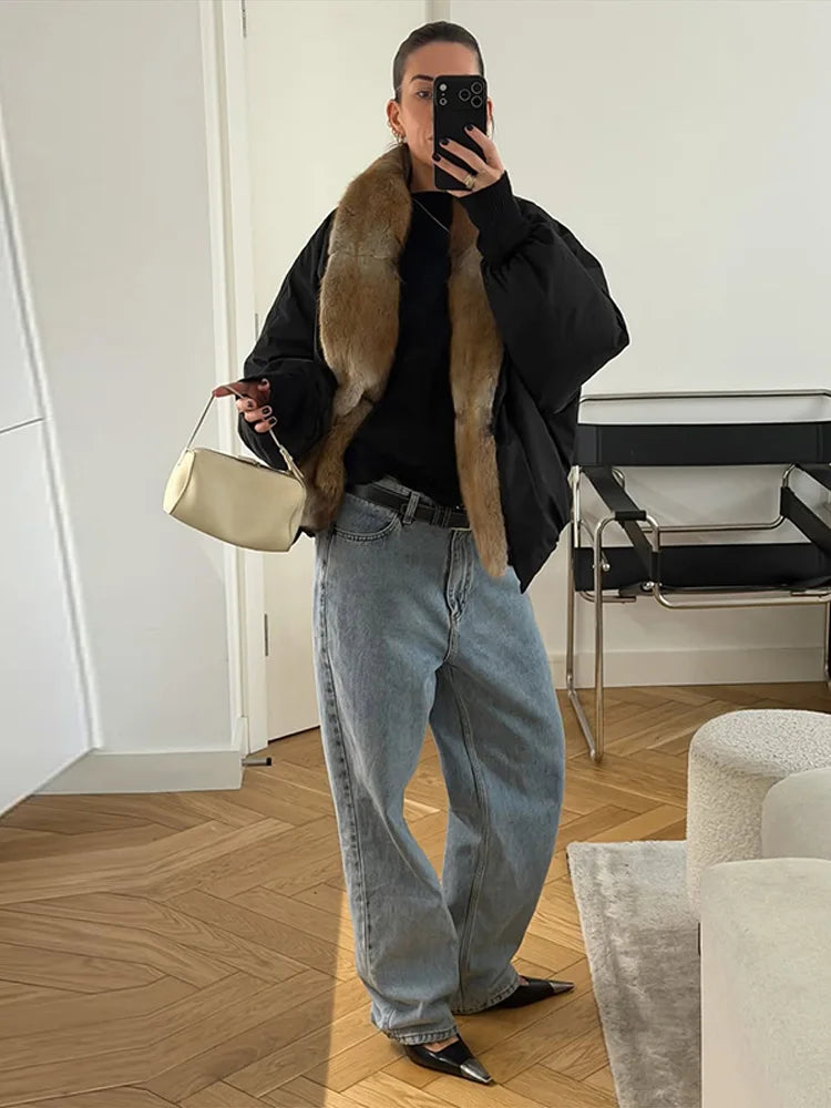 Women's 2026 Winter Thick Padded Coat Faux Fur Collar Long Sleeve Zipper Jacket Oversized Loose Fit Warm Casual Outerwear for Women