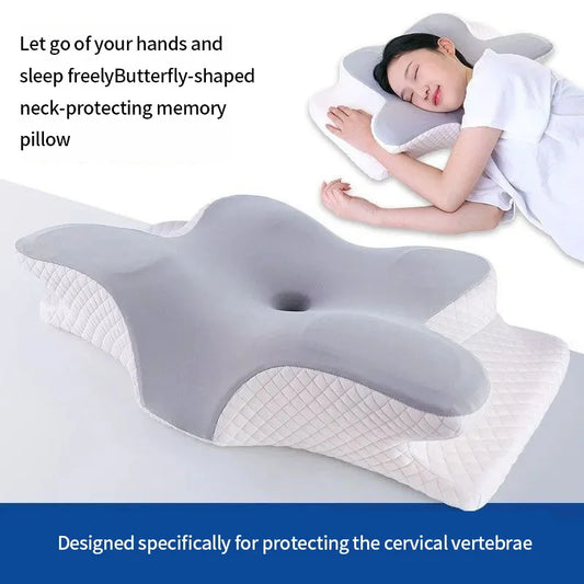 Almohada de espuma viscoelástica refrescante de verano – Almohada cervical de recuperación lenta, almohada ergonómica de mariposa para dormir, cojín ortopédico transpirable para un descanso cómodo y apoyo para el cuello