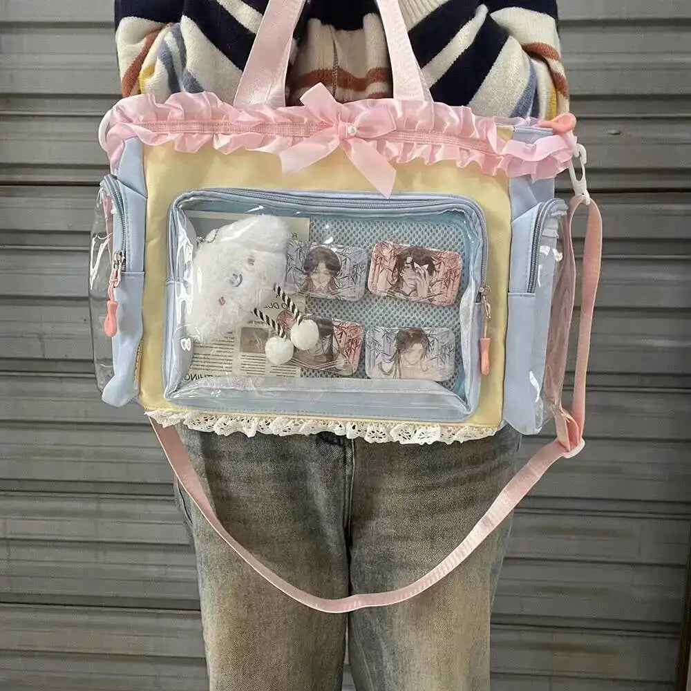 Bolsa Ita Japonesa Y2K para Mujer – Bonito Bolso de Hombro Transparente Lolita, Bolso Cruzado Grande de Exhibición DIY, Cartera de Moda Kawaii para la Escuela, Viajes y Uso Diario