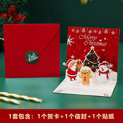 3D Santa Christmas Greeting Card – Folding Merry Christmas Best Wishes Card, Xmas Gift, New Year Blessing & Thank You Postcard