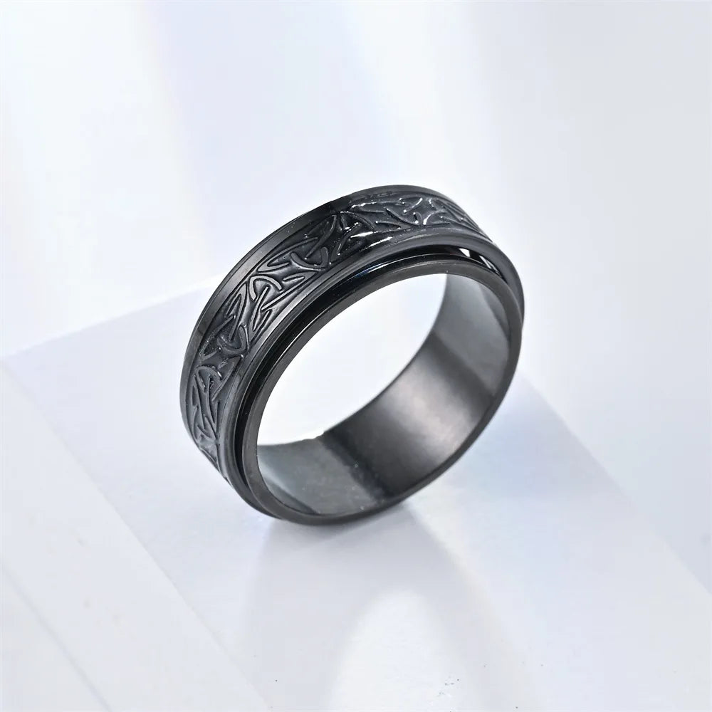 Viking Celtic Knot Rune Ring – Stainless Steel Rotating Spinner Ring for Men | Anti-Stress Anxiety Fidget Jewelry Gift