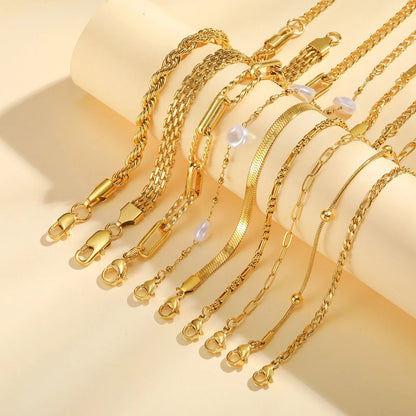 Waterproof Stainless Steel Chain Bracelet – Gold Plated Stackable Link Bracelet for Women | Trendy Fashion Jewelry Gift