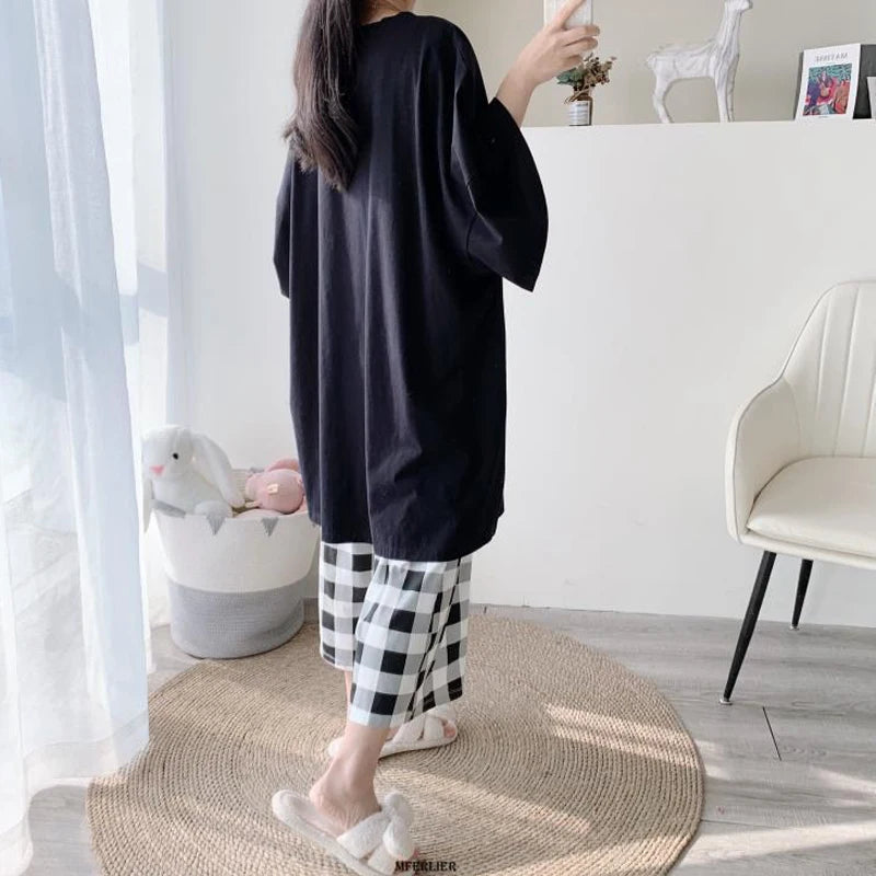 Plus Size Women's Pajama Set Up to 6XL – Short Sleeve O-Neck Top & Pants Summer Sleepwear Set