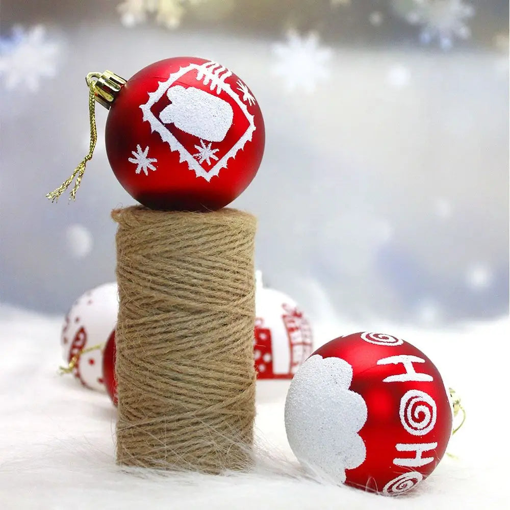 16PCS 6CM Christmas Tree Balls – Red & White Painted Plastic Hanging Ornaments with Electroplated Finish, Reusable Xmas Tree Decorations