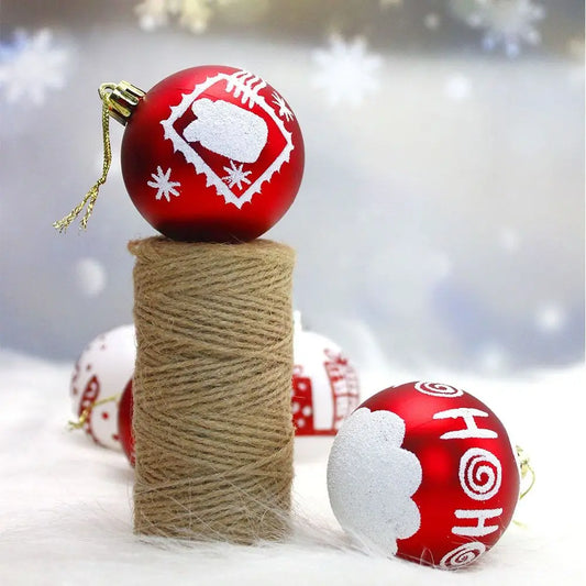 16PCS 6CM Christmas Tree Balls – Red & White Painted Plastic Hanging Ornaments with Electroplated Finish, Reusable Xmas Tree Decorations