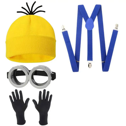 Cartoon Cosplay Costume Set – Yellow Beanie, Stretch Gloves & Steampunk Goggles (Adult & Kids Halloween Outfit)