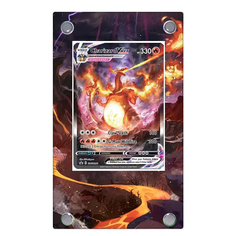 Estuche de exhibición de cartas acrílico Pokémon – Reshiram, Mewtwo, Zekrom, Charizard y soporte protector de cartas de personajes