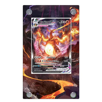 Estuche de exhibición de cartas acrílico Pokémon – Reshiram, Mewtwo, Zekrom, Charizard y soporte protector de cartas de personajes