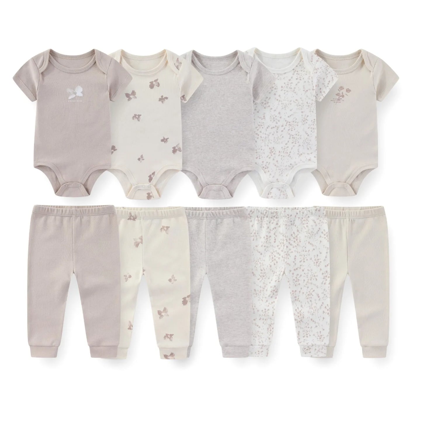 Kiddiezoom 10PCS Baby Clothing Set – Unisex Newborn Bodysuits & Pants, Soft Four-Season Infant Outfit for Baby Boys & Girls