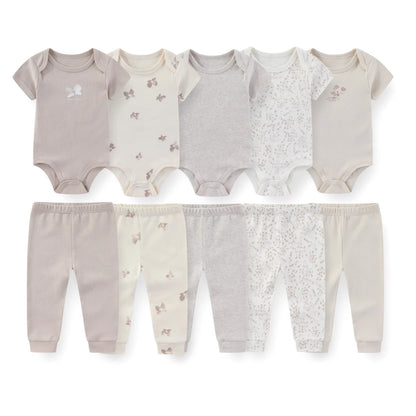 Kiddiezoom 10PCS Baby Clothing Set – Unisex Newborn Bodysuits & Pants, Soft Four-Season Infant Outfit for Baby Boys & Girls
