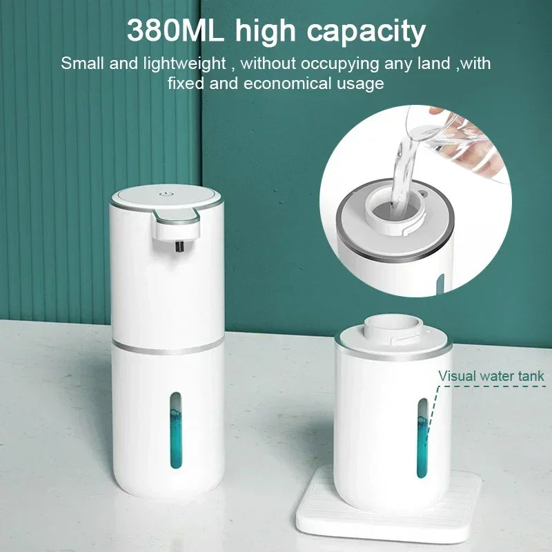 Dispensador automático de jabón sin contacto de 380 ml – Dispensador de jabón líquido y espuma recargable por USB con 4 niveles ajustables