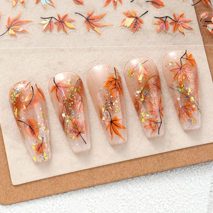 2pcs 3D Autumn Nail Stickers – Laser Maple Leaf Nail Art Decals for Fall Manicure Decoration